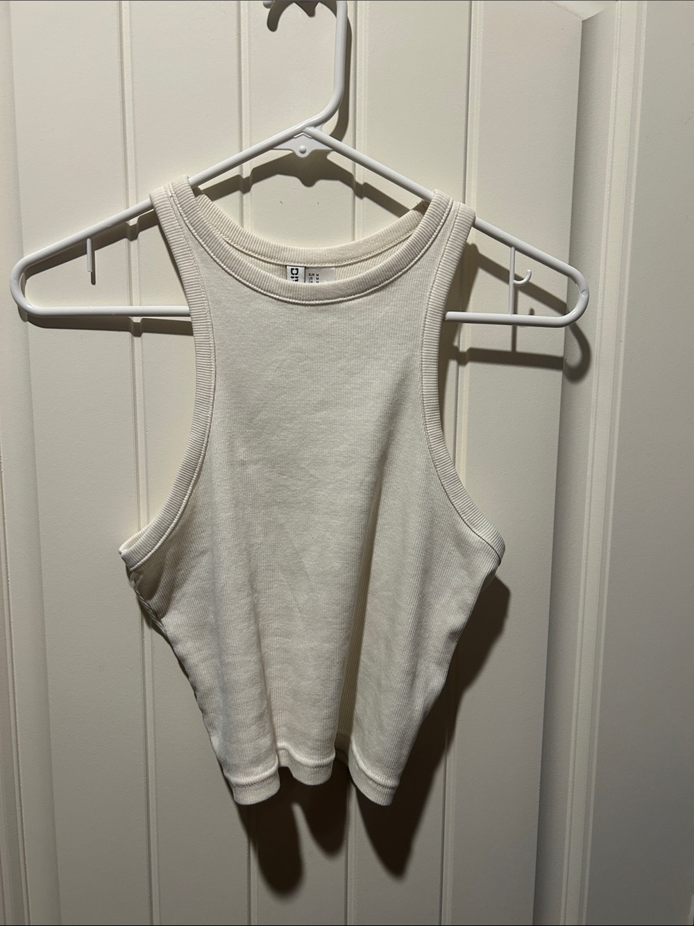 Divided Cream Ribbed High-Neck Tank